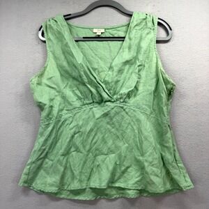 J. Jill Tank Top Womens Petite 16 Green Linen Sleeveless Blouse Wrap V-Neck